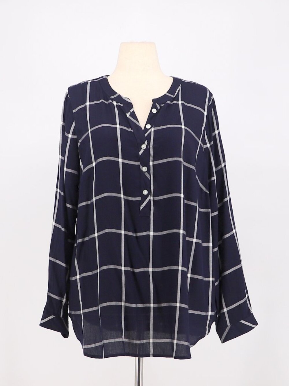 NWT TALBOTS Banded Collar Popover Indigo Plaid Size 1X